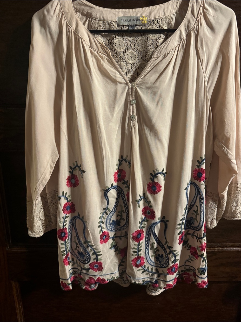 FIGUEROA AND FLOWER
Embroidered 3/4 Sleeve Multicolor
Floral Cream Blouse.